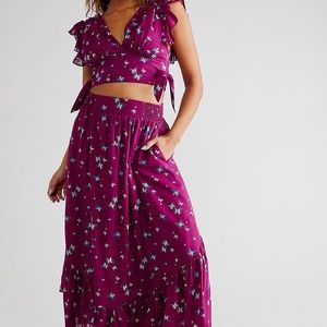 Free People Pretty Dayz Set Butterfly Print Dark Purple